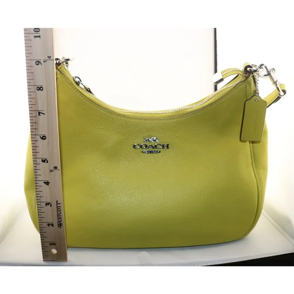 COACH Teri Hobo Pebble Leather Shoulder Bag w/Crossbody Strap - Key Lime Green